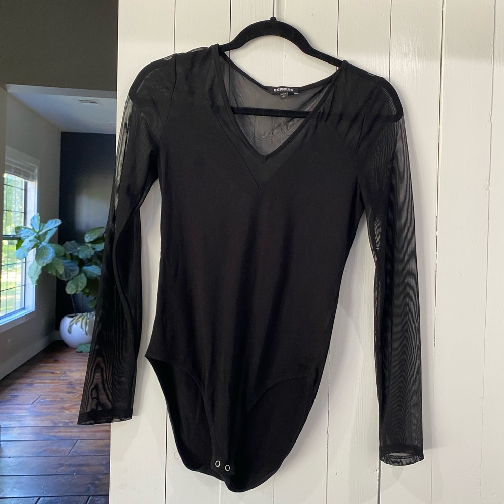 Express Black Asymmetrical Fitted Bodysuit
